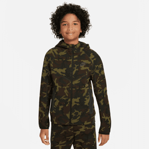 Nike Tech Fleece Camo-hættetrøje med fuld lynlås til større børn (drenge) - sort sort M