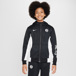 Brooklyn Nets Showtime Nike Dri-FIT NBA-hættetrøje med fuld lynlås til større børn - sort sort M