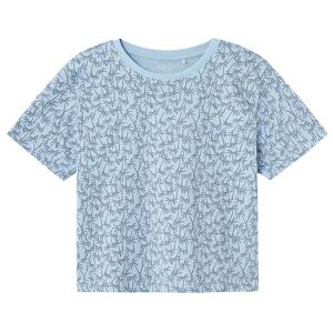 Name It T-Shirt - Nkmvalther - Chambray Blue/small Palm - Name It - 7-8 År (122-128) - T-Shirt