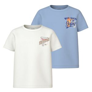 Name It T-Shirt - Nkmvelix - 2-Pak - Chambray Blue/bright White - Name It - 9-10 År (134-140) - T-Shirt