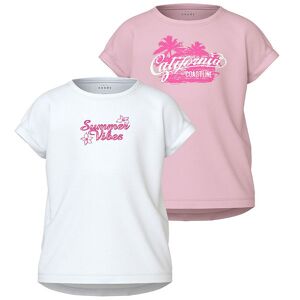 Name It T-Shirt - Nkfviolet - 2-Pak - Parfait Pink/bright White - Name It - 7-8 År (122-128) - T-Shirt