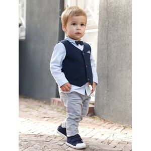 VERTBAUDET Conjunto para bebé niño de ceremonia con chaleco de punto + camisa + pajarita + pantalón azul oscuro liso