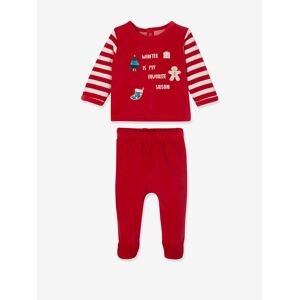 VERTBAUDET Pijama 2 prendas de terciopelo bebé Navidad rojo oscuro liso con motivos