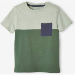 VERTBAUDET Camiseta colorblock de manga corta, para niño verde oscuro liso con motivos