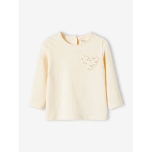 VERTBAUDET Camiseta bebé niña con bolsillo con corazón y fresas beige claro liso con motivos
