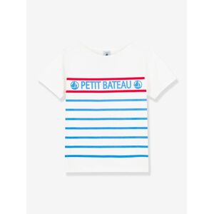 Camiseta de manga corta de algodón para niño PETIT BATEAU azul claro a rayas