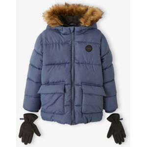 VERTBAUDET Chaqueta acolchada con forro polar y guantes o manoplas, para niño azul medio liso con motivos