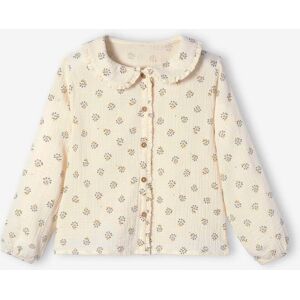 VERTBAUDET Blusa de gasa de algodón con detalles de volantes y motivos estampados, para niña blanco medio estampado