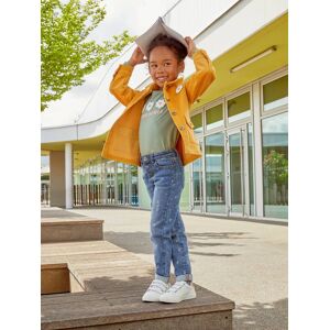 VERTBAUDET Chaqueta estilo worker de pana con emblema de flor irisada, para niña amarillo medio liso con motivo