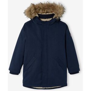 VERTBAUDET Parka con capucha y forro de sherpa, con relleno de poliéster reciclado, niño azul oscuro liso con motivos