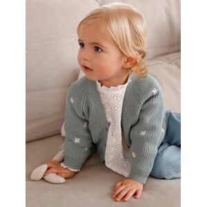 VERTBAUDET Chaqueta bordada con canalé inglés y cuello de pico para bebé verde agua