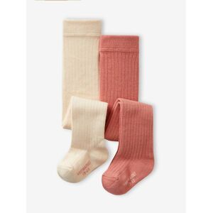 Pack de 2 pares de leotardos calados/lisos para bebé niña ciruela