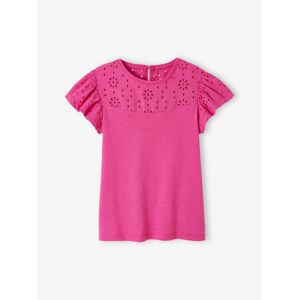 VERTBAUDET Camiseta para niña con bordado inglés y mangas con volantes fucsia