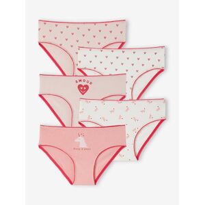 VERTBAUDET Pack de 5 braguitas con corazones y unicornios de algodón orgánico para niña rosa