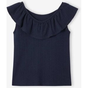 VERTBAUDET Camiseta de tirantes de punto calado con volantes para niña azul marino