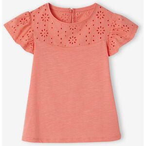 VERTBAUDET Camiseta para niña con bordado inglés y mangas con volantes coral