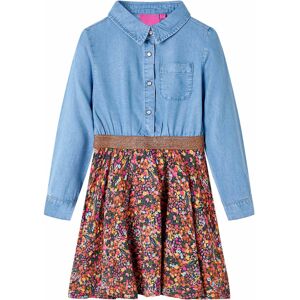 vidaXL Vestido infantil de manga larga azul marino y vaquero 116