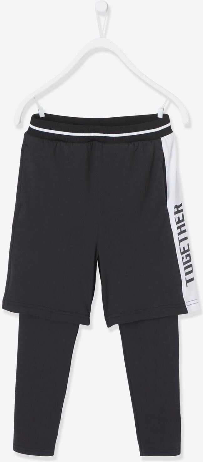 VERTBAUDET Leggings bermudas deportivas efecto 2 en 1, para niño negro oscuro liso con motivos