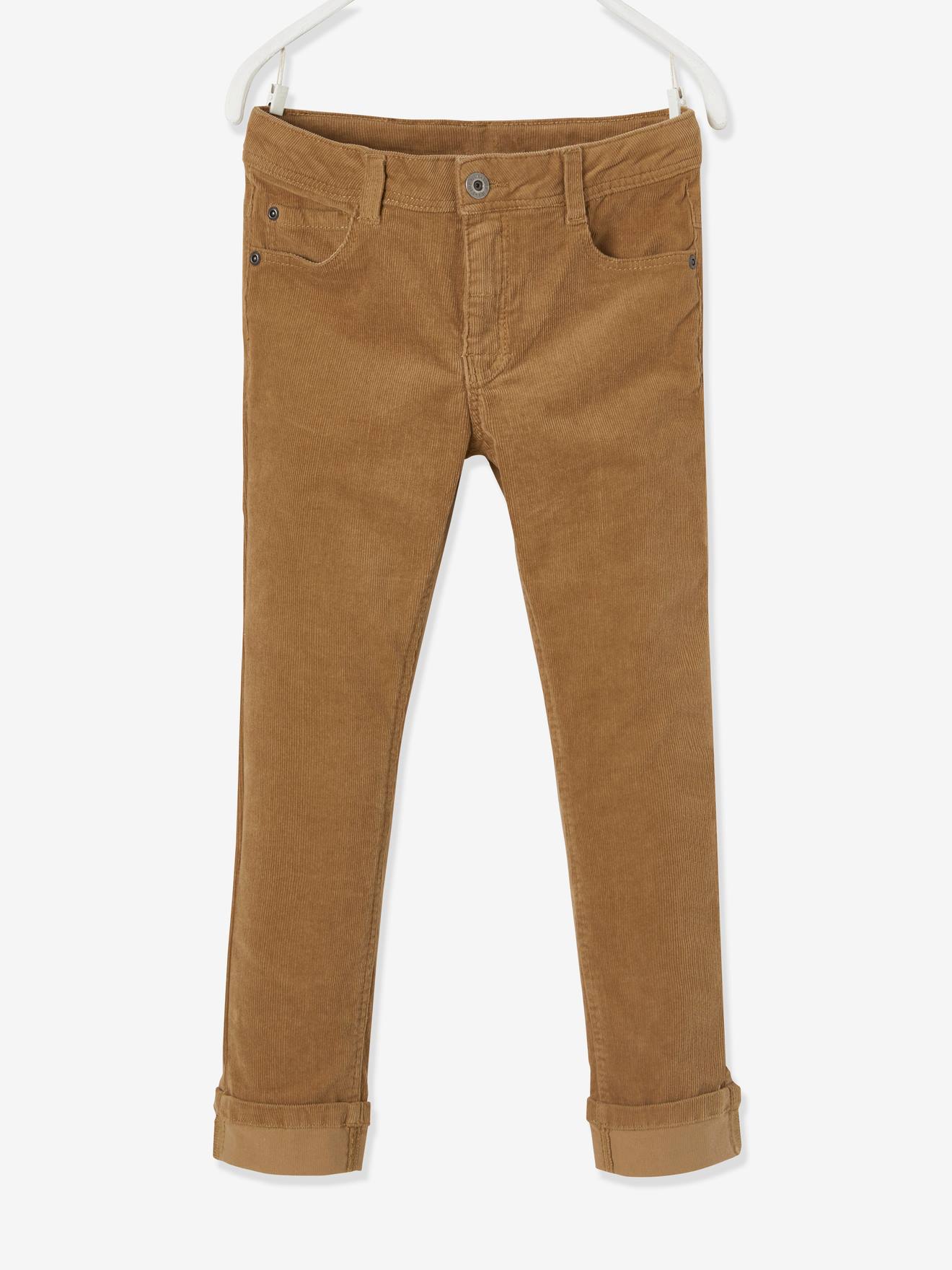 VERTBAUDET Pantalón slim de pana, para niño beige medio liso con motivos