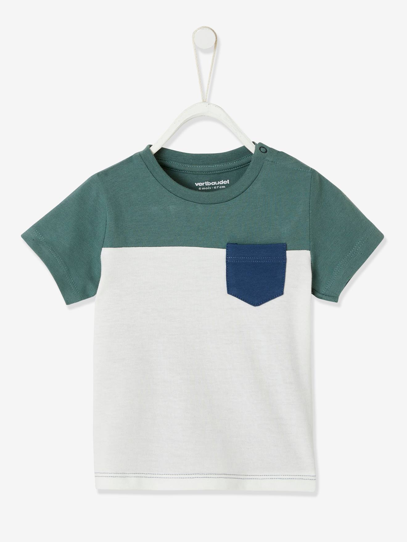 VERTBAUDET Camiseta colorblock de manga corta para bebé verde oscuro liso