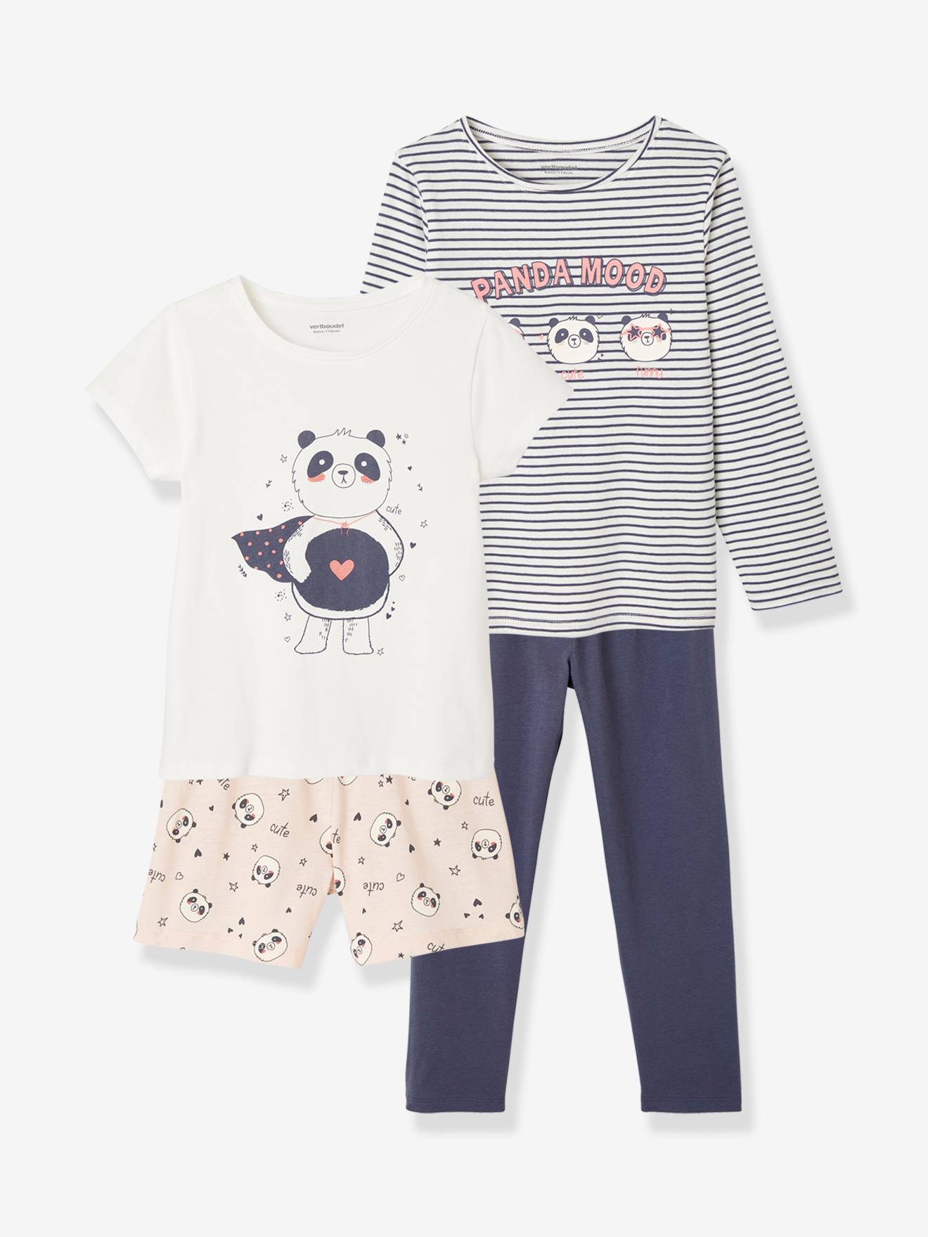 VERTBAUDET Lote pijama + pijama con short Panda blanco claro bicolor/multicolo