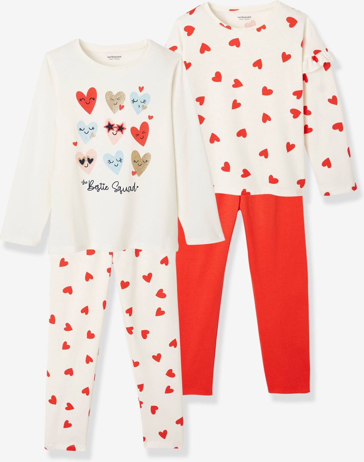 VERTBAUDET Pack de 2 pijamas corazones blanco claro liso con motivos