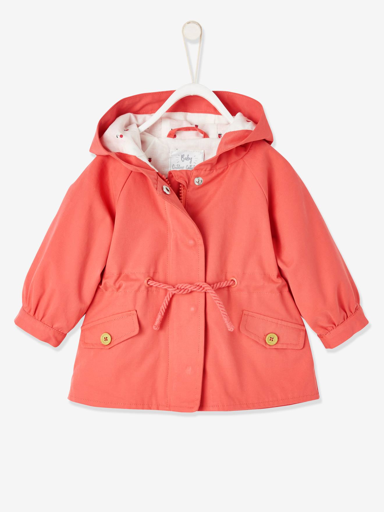 VERTBAUDET Parka con capucha para bebé niña naranja medio liso con motivos