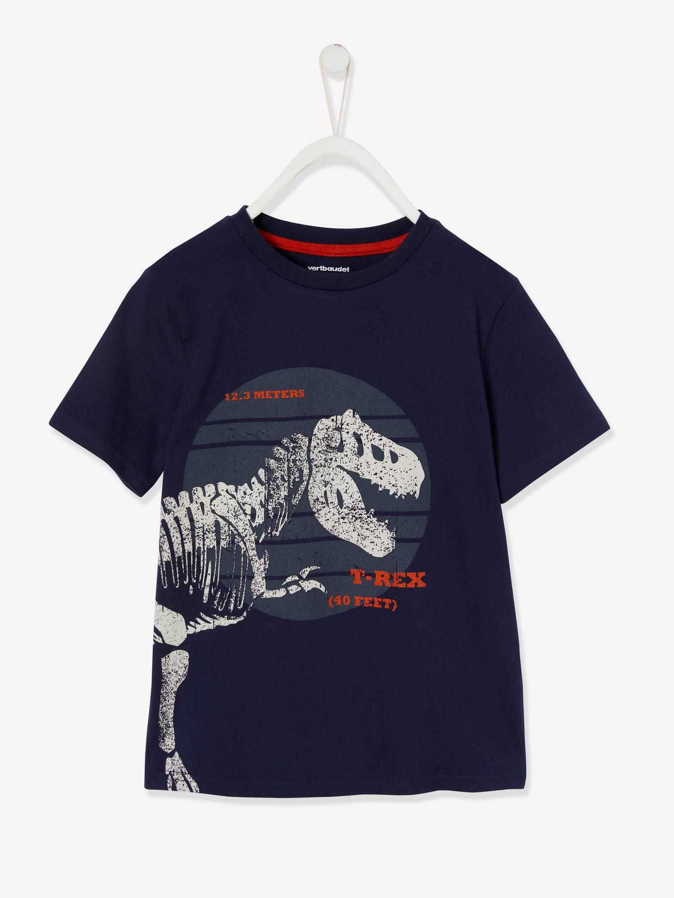 VERTBAUDET Camiseta con dinosaurio gigante, para niño azul fuerte liso con motivos