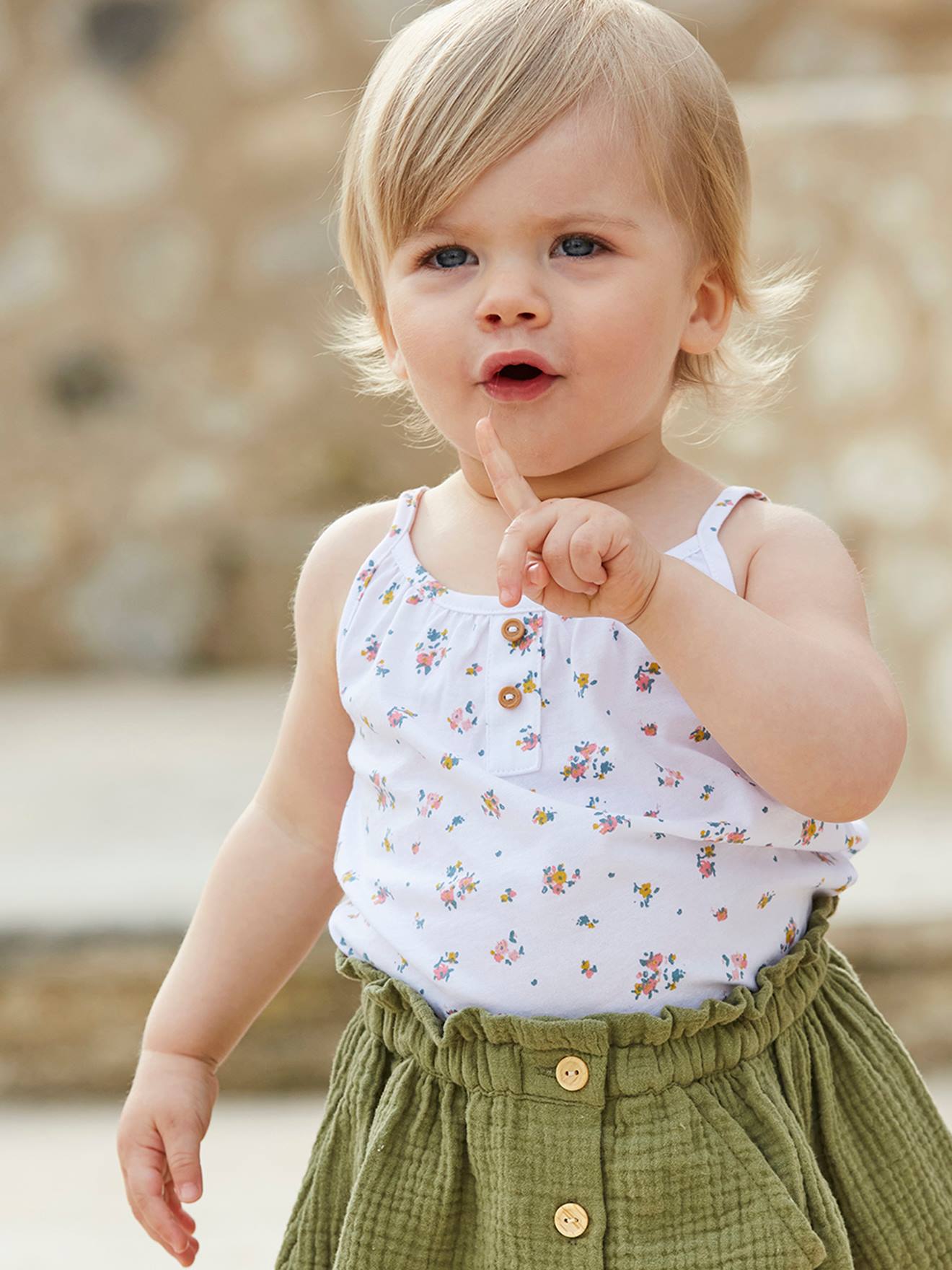 VERTBAUDET Camiseta sin mangas de rayas finas con tirantes, para bebé blanco claro estampado