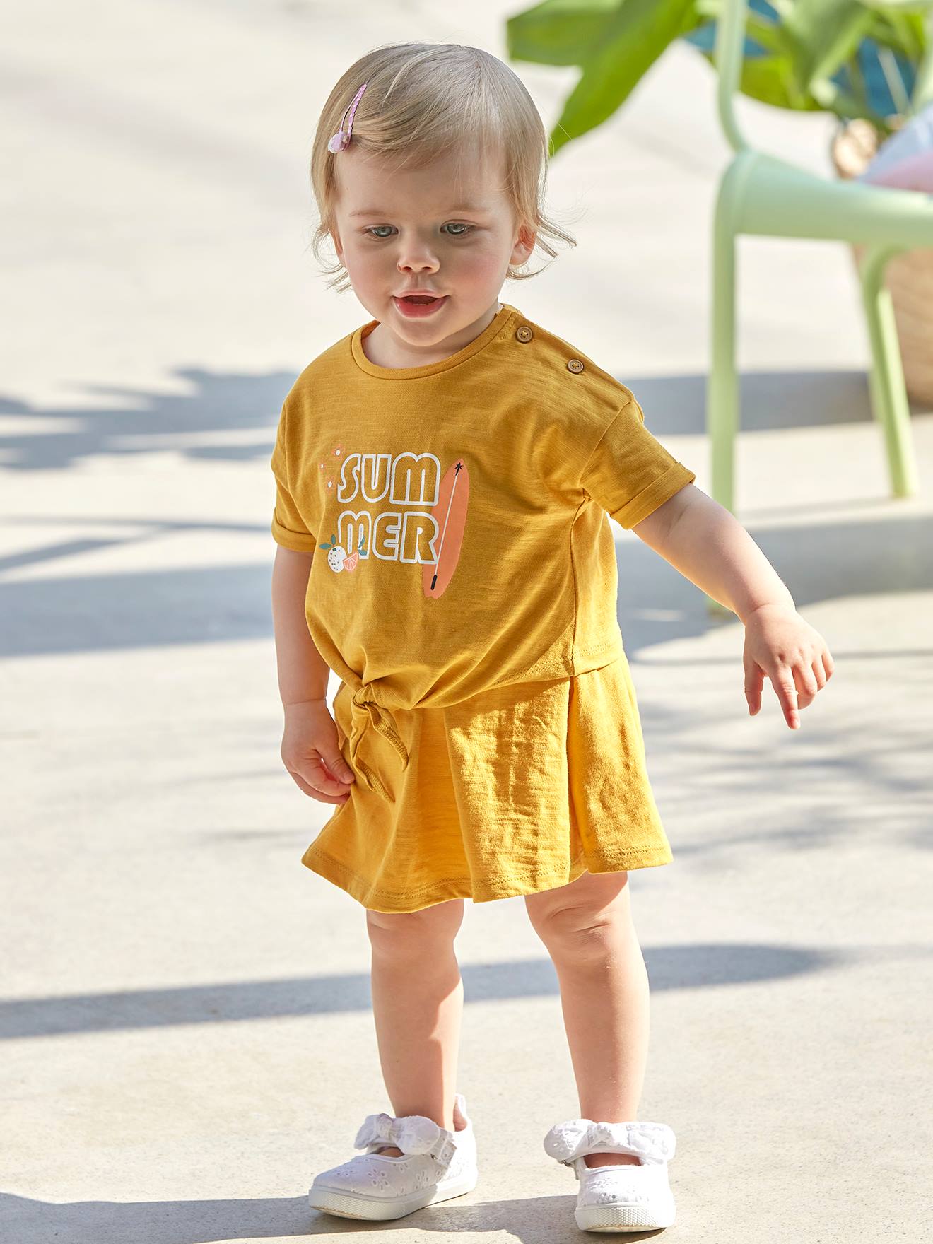 VERTBAUDET Vestido con lacito 2 en 1 para bebé amarillo oscuro liso con motiv