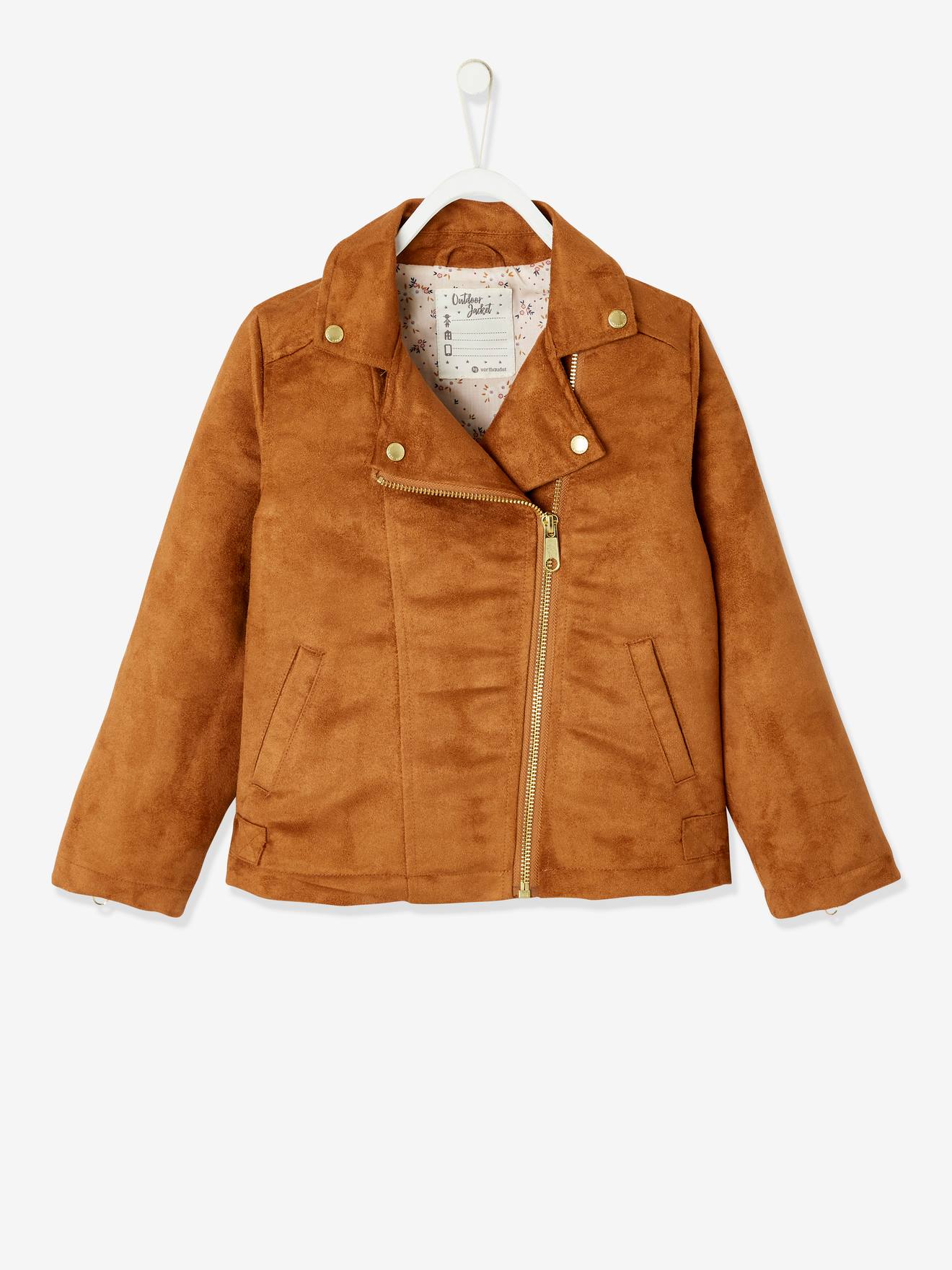 VERTBAUDET Chaqueta de nobuck estilo perfecto niña marron claro liso