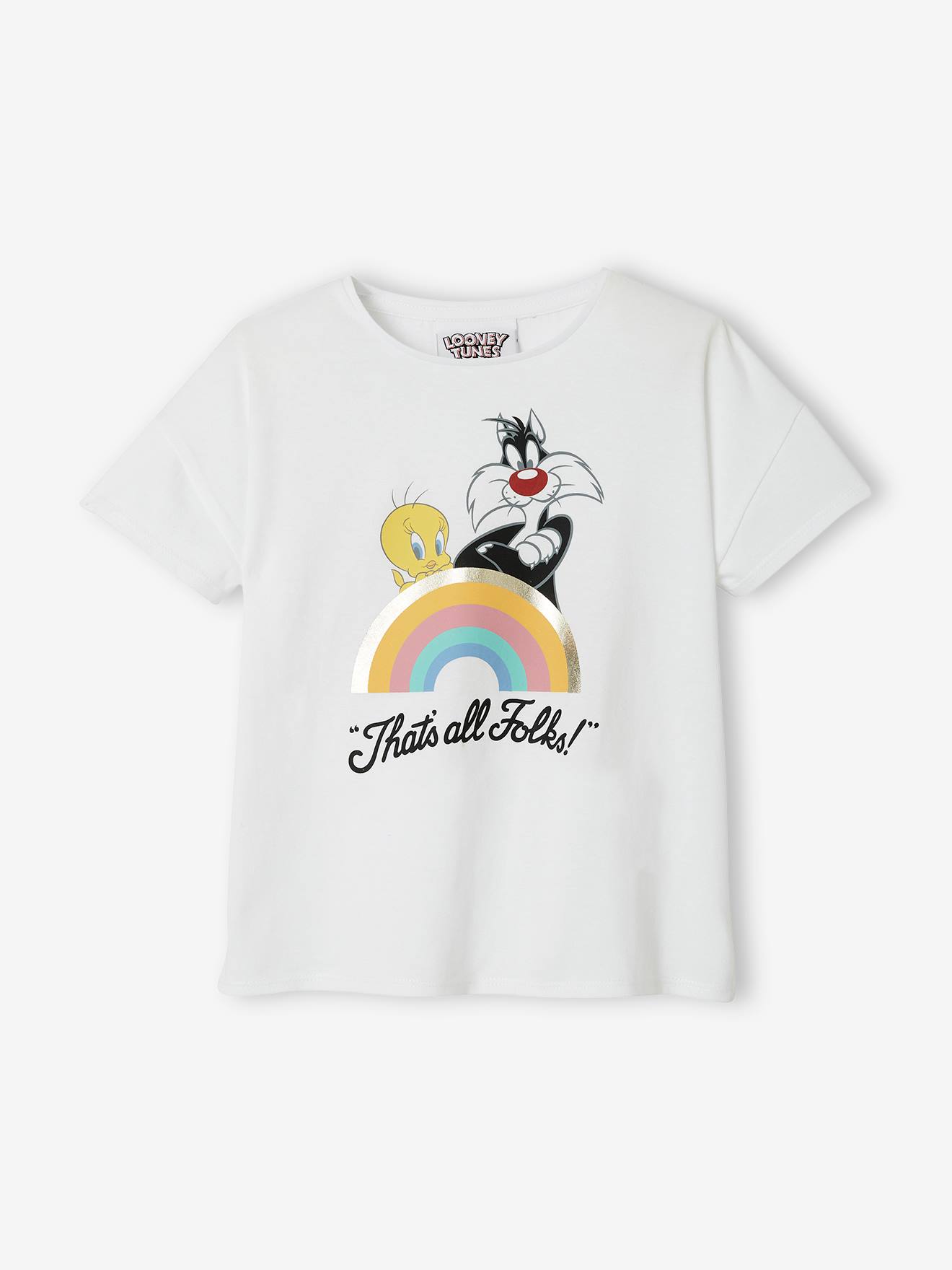 LONEY TUNES Camiseta Looney Tunes® Silvestre y Piolín blanco claro liso con motivos