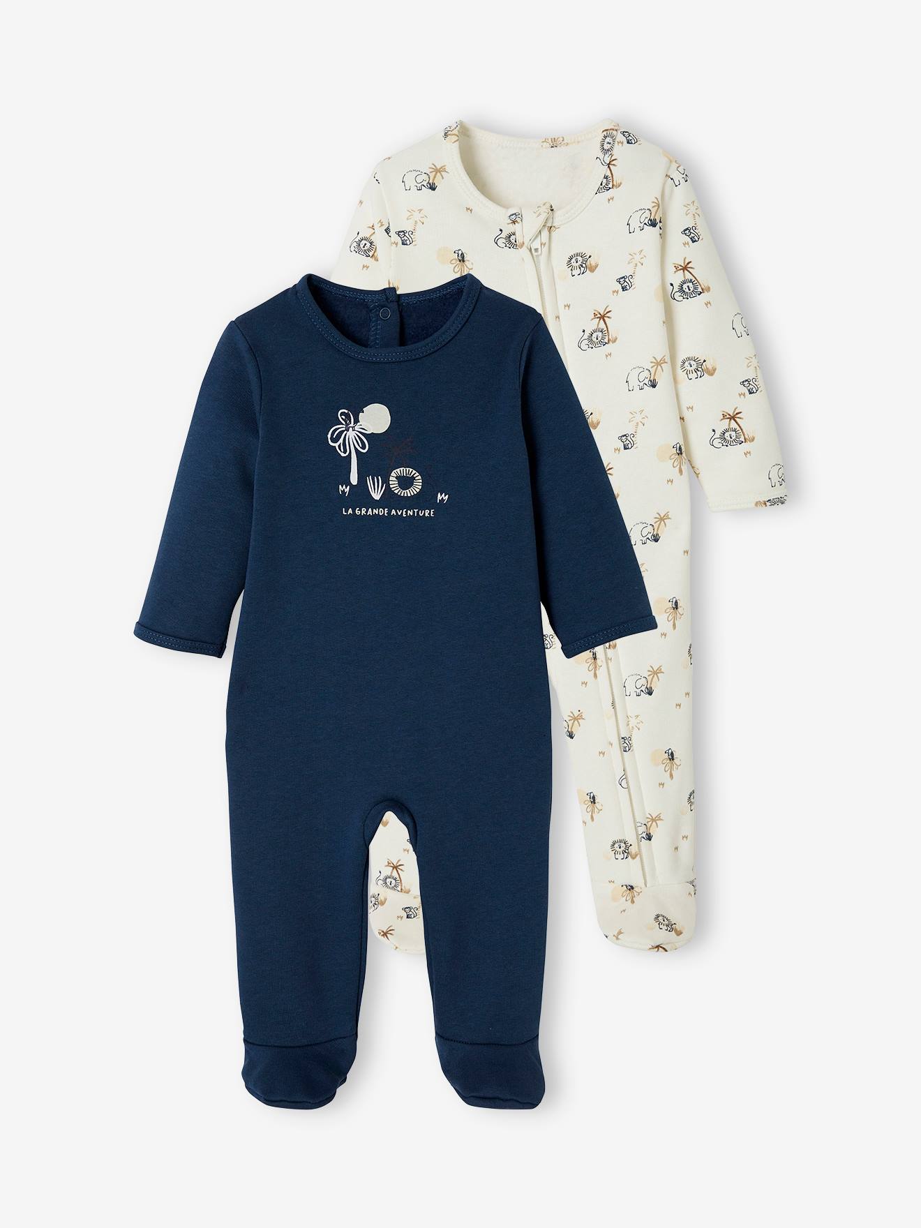 VERTBAUDET Pack de 2 pijamas para bebé de felpa azul oscuro bicolor/multicolor