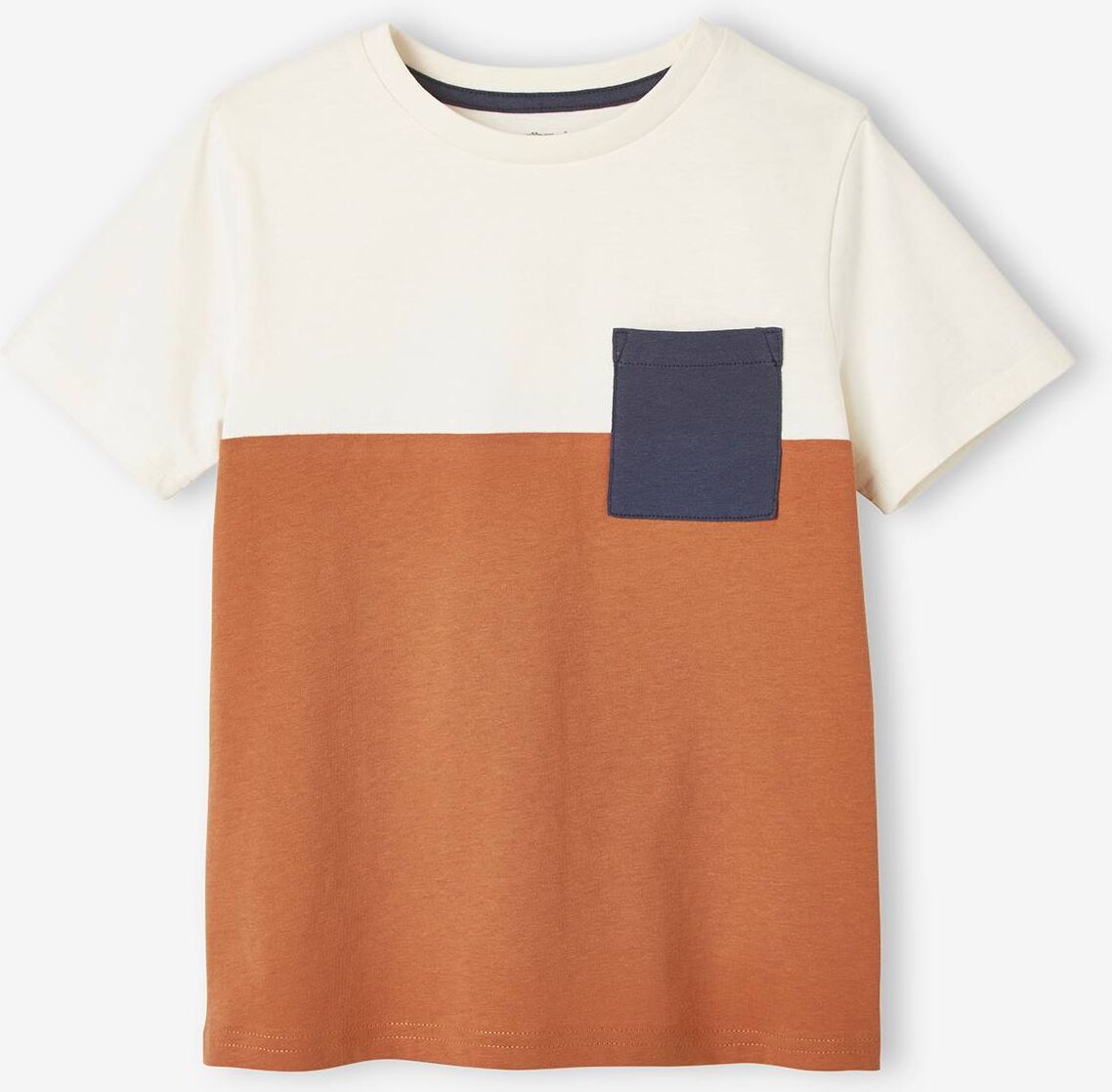 VERTBAUDET Camiseta colorblock de manga corta, para niño naranja medio liso con motivos