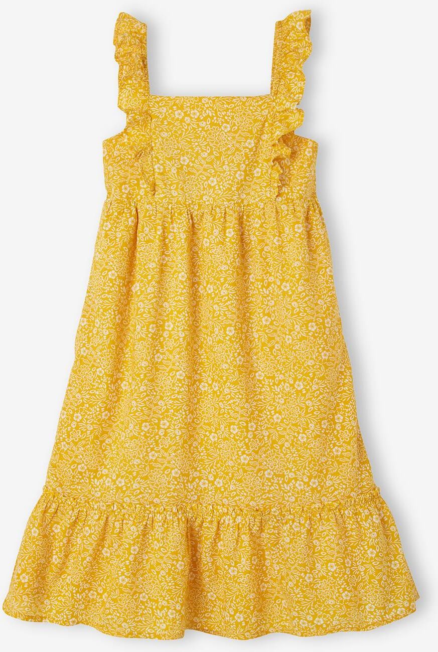 VERTBAUDET Vestido largo de tirantes con volantes, para niña amarillo oscuro estampado