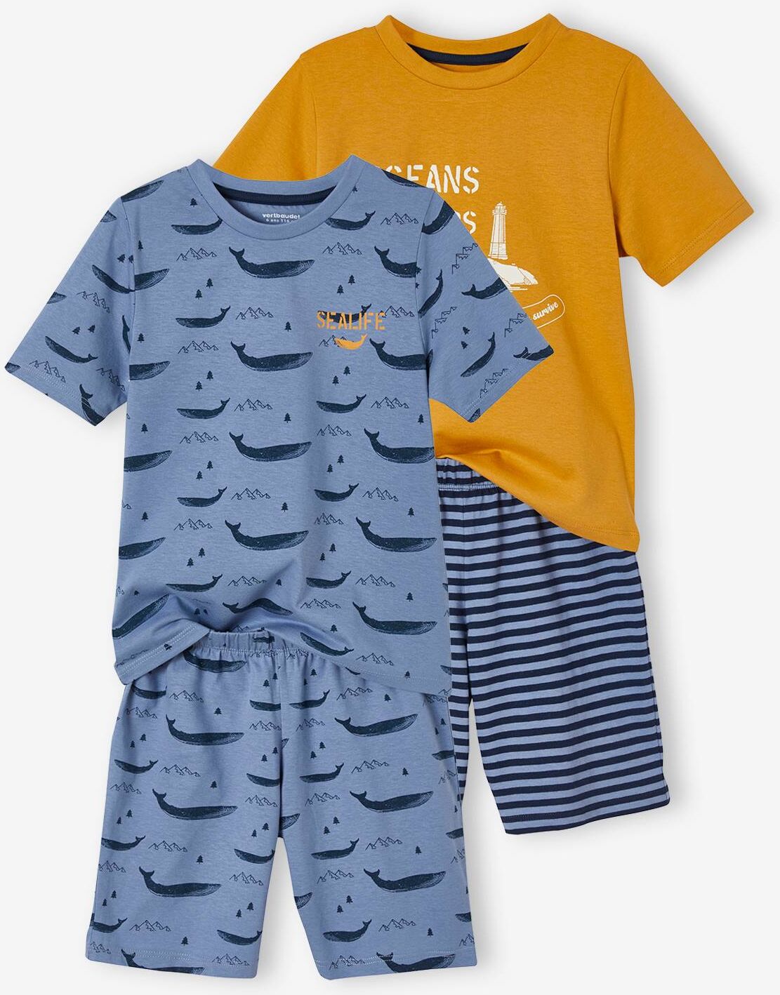 VERTBAUDET Pack de 2 pijama con shorts Ballenas Oeko-Tex®, para niño amarillo medio liso con motivo