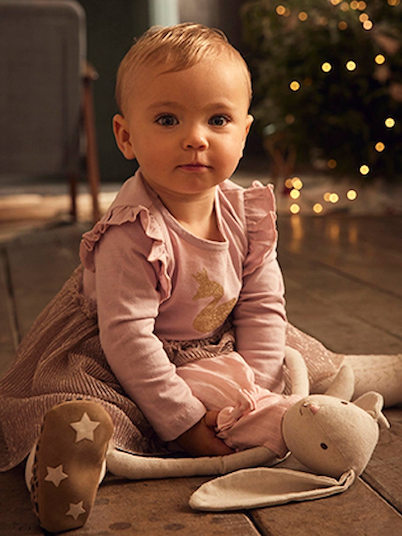 VERTBAUDET Vestido 2 en 1 bebé rosa medio liso con motivos