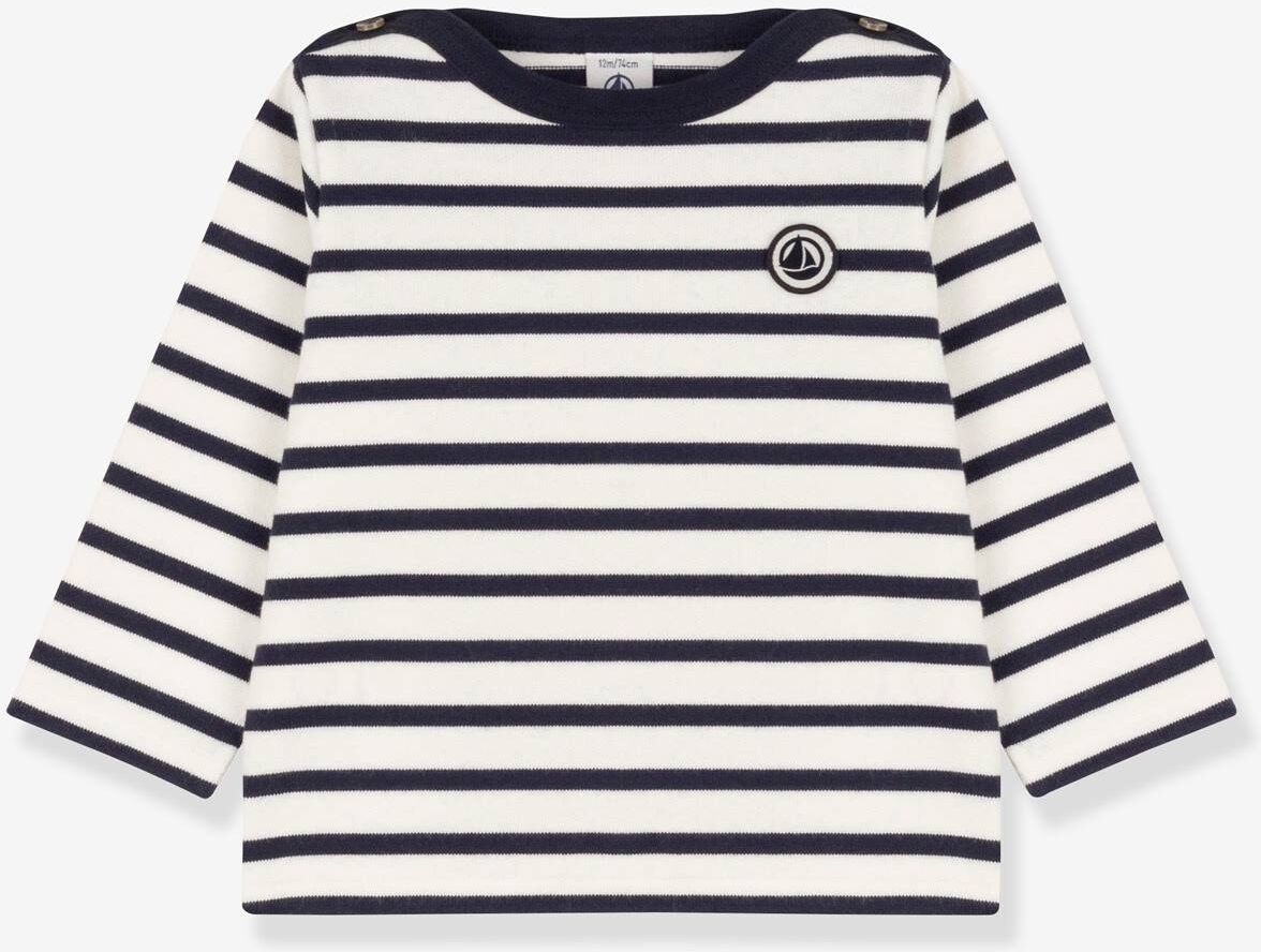 Jersey marinero de manga larga de algodón orgánico para bebé PETIT BATEAU blanco medio a rayas