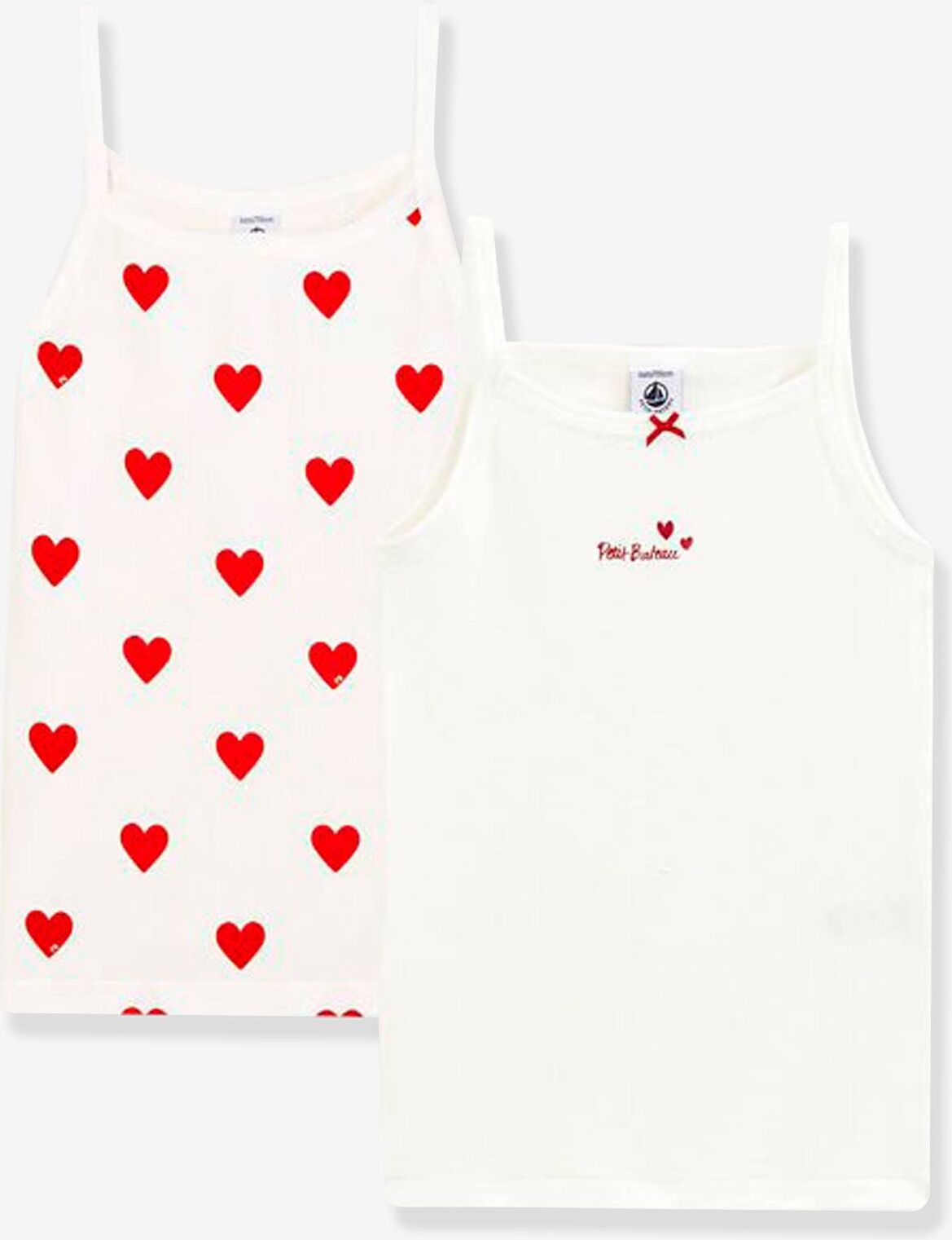 Lote de 2 Camisetas de tirantes Corazón de algodón para niña - PETIT BATEAU blanco claro estampado