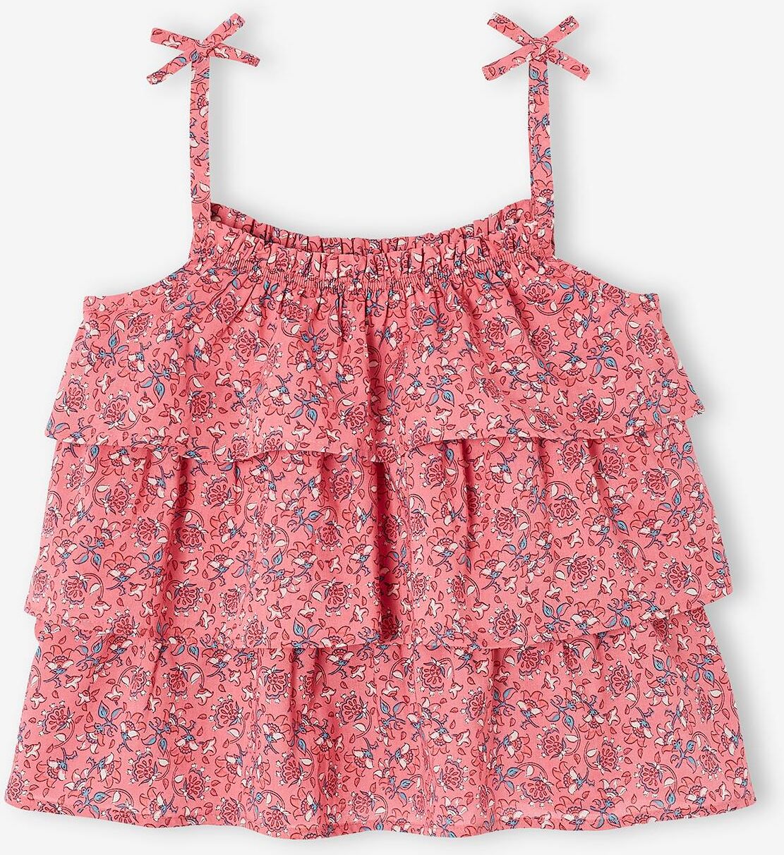 VERTBAUDET Blusa estampada con volantes, para niña rosa medio estampado