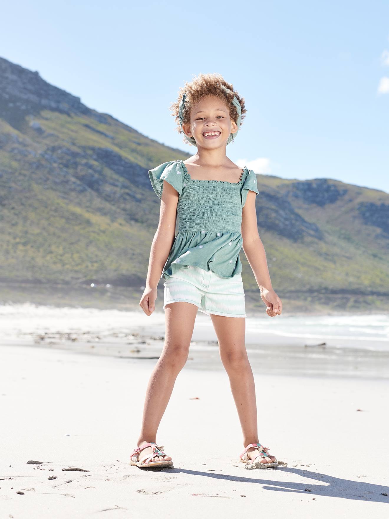 VERTBAUDET Short efecto "tie & dye" para niña blanco claro a rayas