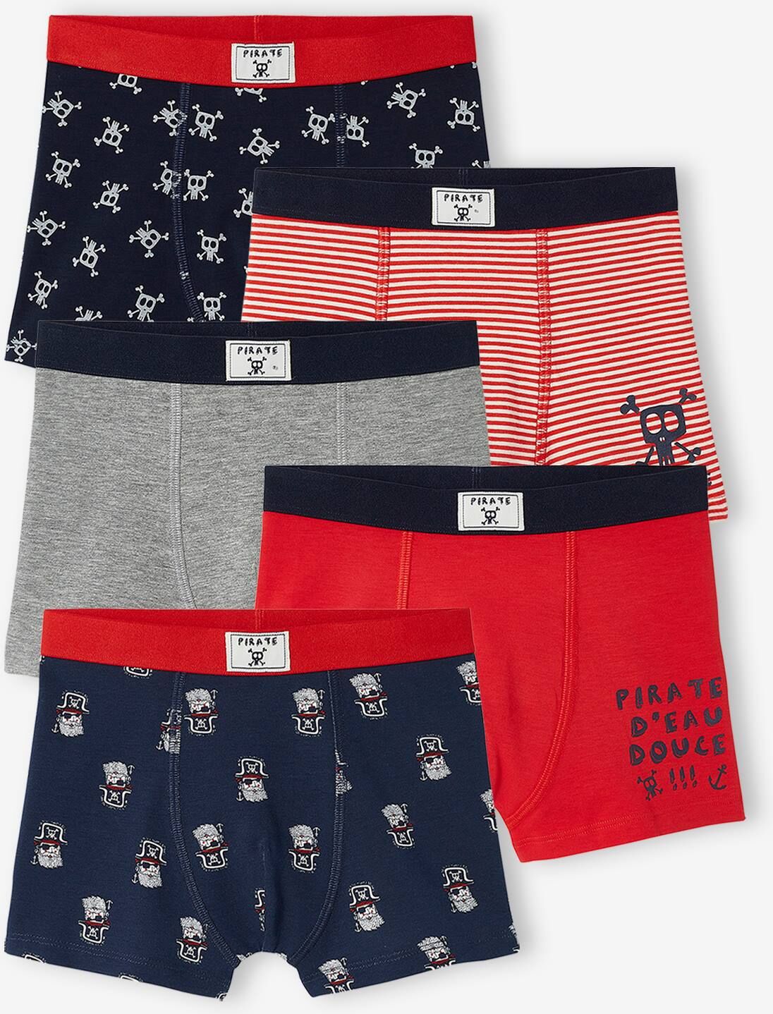 VERTBAUDET Pack de 5 boxers stretch "piratas", para niño azul oscuro estampado