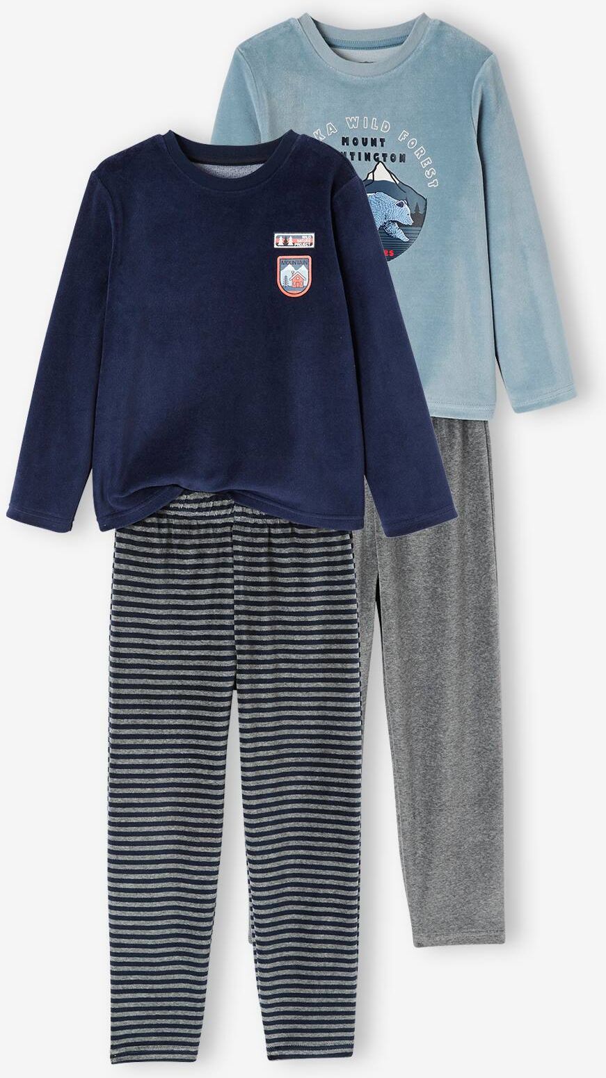 VERTBAUDET Pack de 2 pijamas "Naturaleza" de terciopelo, para niño azul oscuro liso con motivos