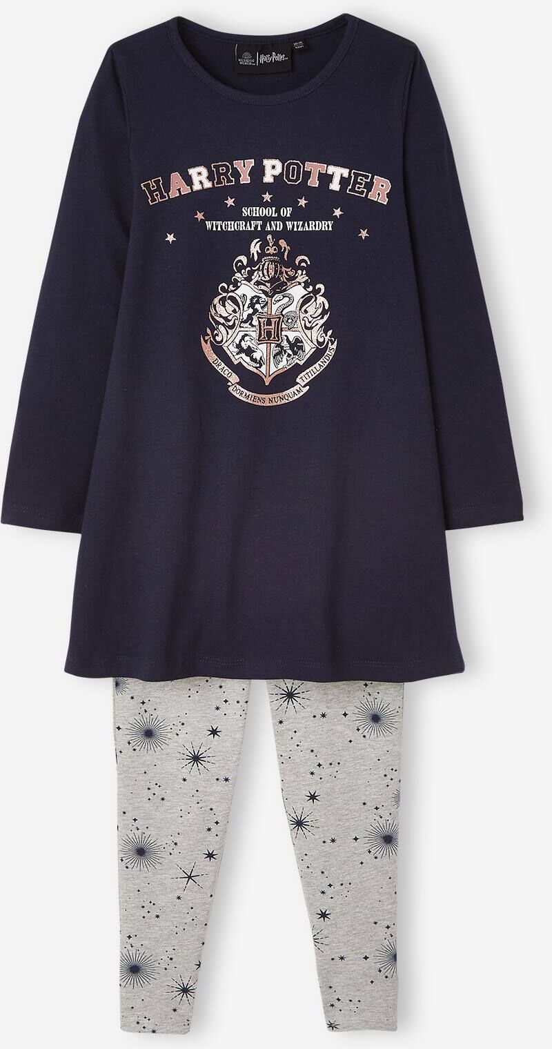 Conjunto de camisón + legging Harry Potter azul oscuro liso con motivos