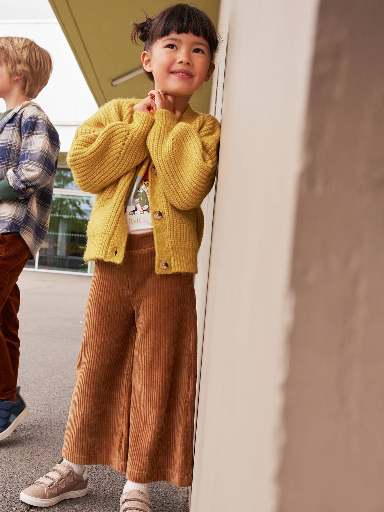 VERTBAUDET Pantalón ancho de pana, niña marron medio liso