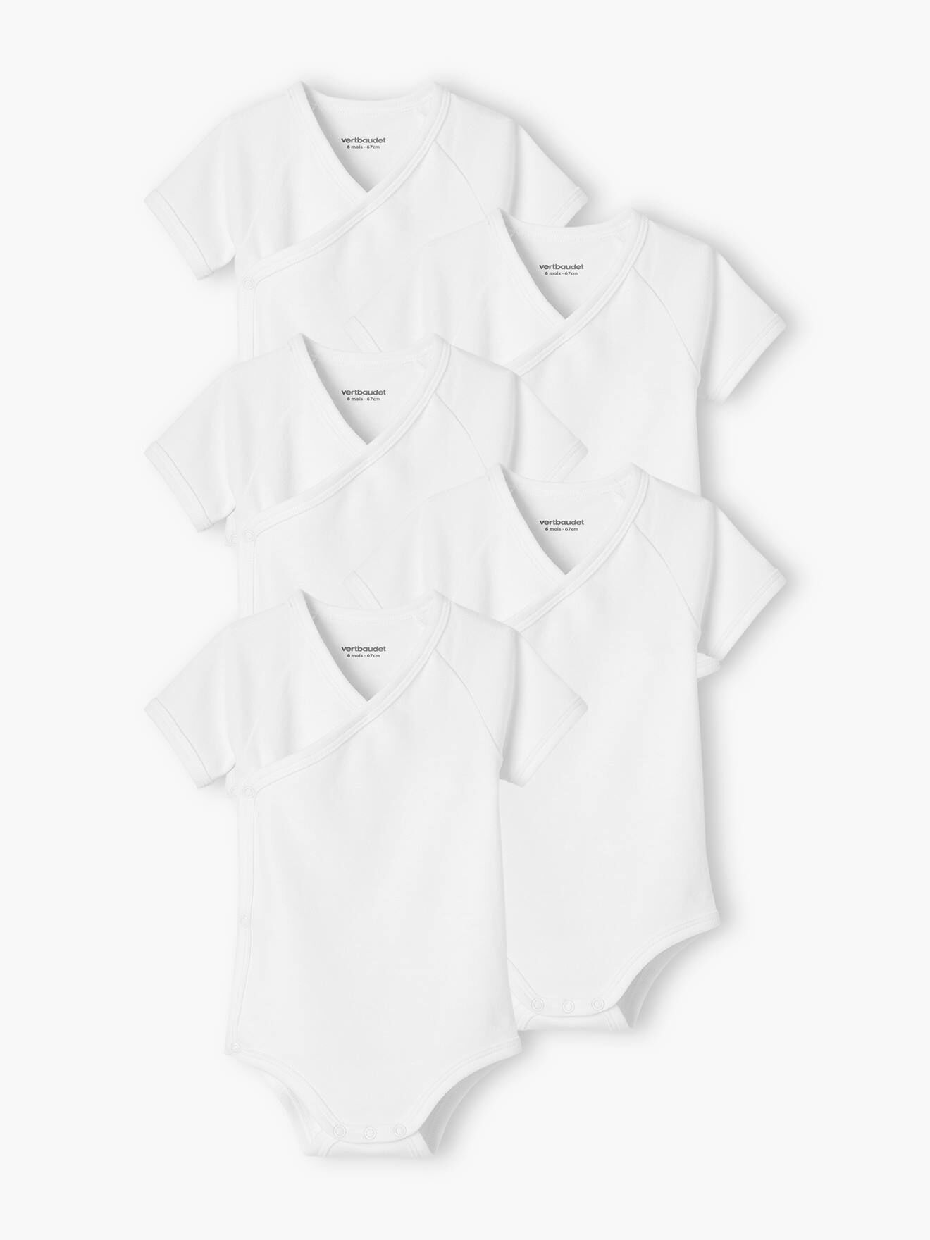 VERTBAUDET Pack de 5 bodies de manga corta con abertura, para recién nacido blanco claro bicolor/multicolo
