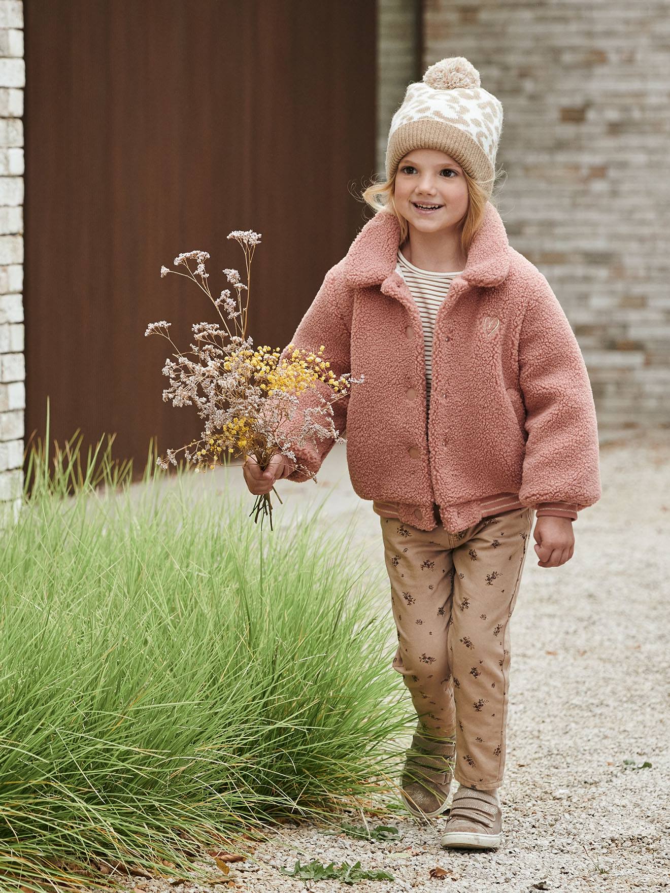 VERTBAUDET Pantalón estilo "paperbag" estampado de flores, niña marron claro liso