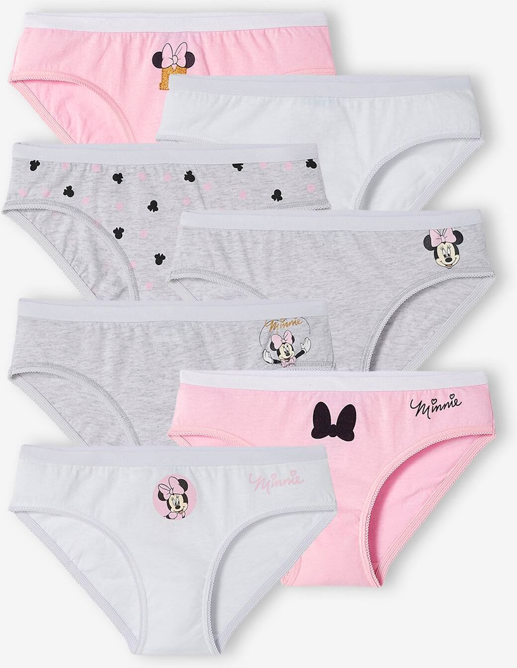 Pack de 7 braguitas Disney® Minnie rosa medio liso con motivos