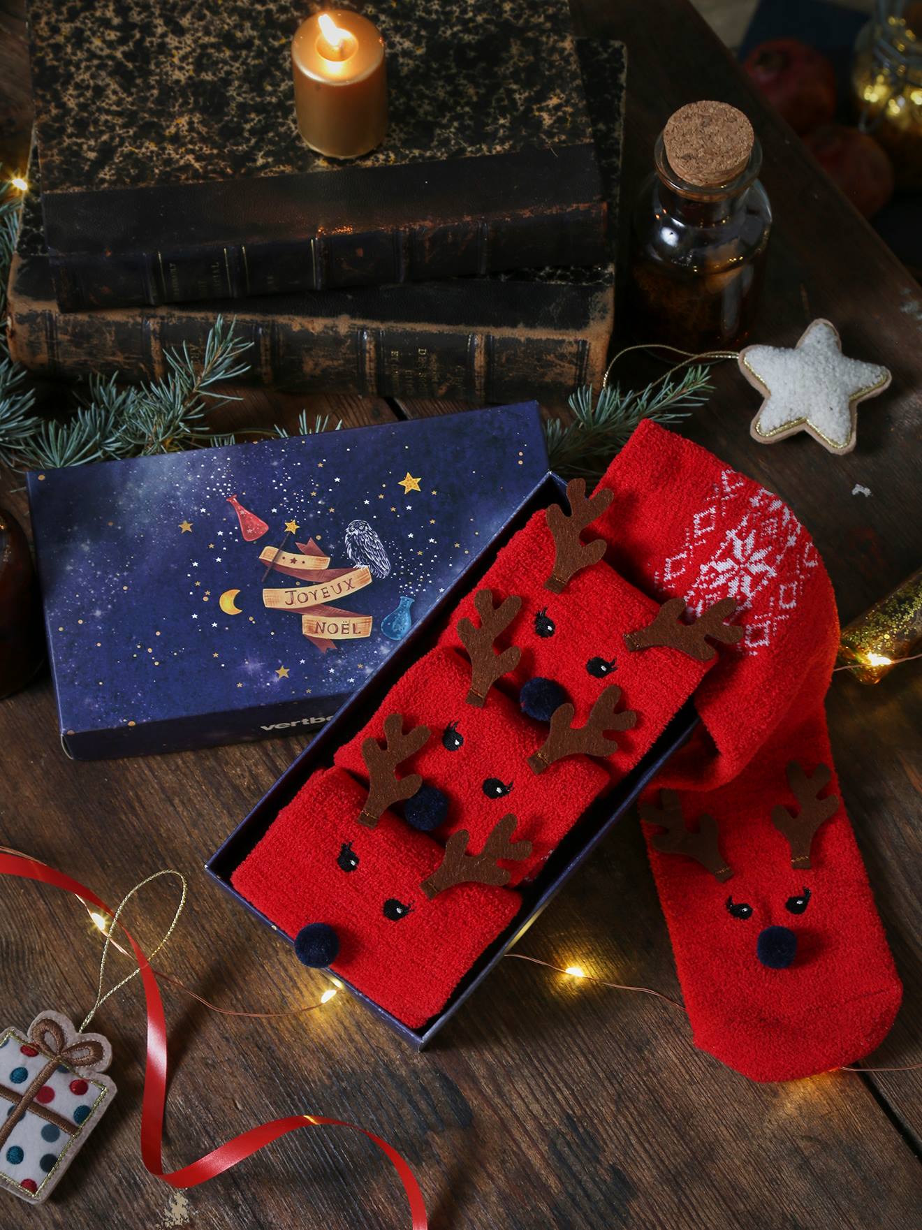 VERTBAUDET Pack de calcetines de Navidad Oeko Tex®, niña + adulta rojo oscuro estampado