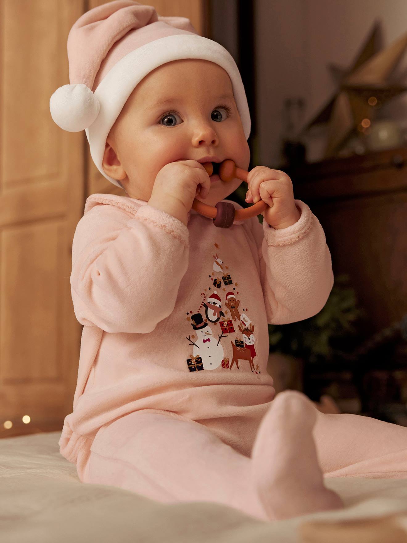 VERTBAUDET Pelele de Navidad de pana, para bebé niña rosa rosa pálido